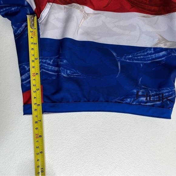 Huk Performance Fishing KC Scott Blue Marlin Board Shorts Flag Patriotic Men 30 - Picture 13 of 14